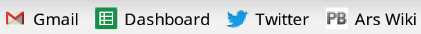 A screenshot showing off the differences between text, optimized images, and non-optimized images. Note the blurriness of the icons for Twitter and the Ars Wiki, and compare to the sharpness of the text and the Google icons.