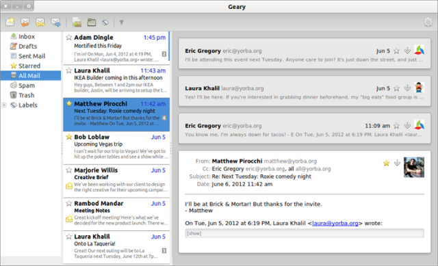 An early version of the Geary e-mail client. 