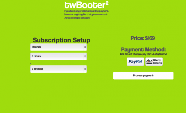 Individual accounts using TwBooter's server can be "licensed" for up to three simultaneous attacks lasting up to two hours, if you can come up with the cash. Free plans can be set up in exchange for filling out a few surveys.