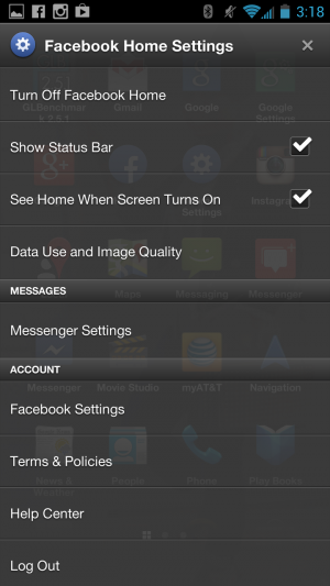 You can turn off Facebook Home from its own separate settings application. 