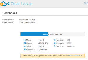 G Cloud's online backup manager.
