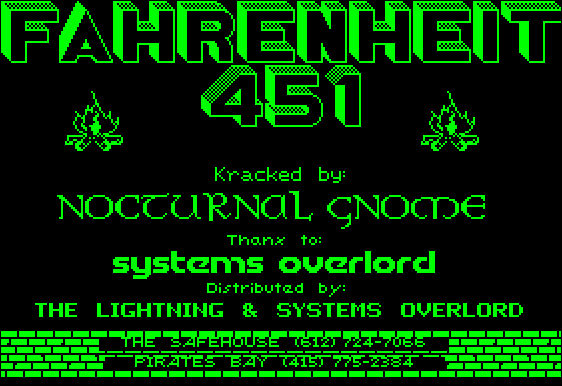 An Apple ][ crack screen from the early 1980s.