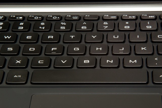 XPS 13 keyboard detail. I found the keys to be unfortunately spongy.