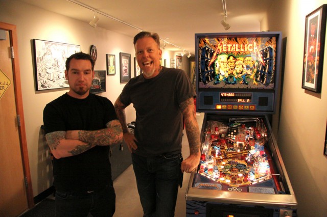 Dirty Donny and James Hetfield with the original custom <em>Metallica</em> table.