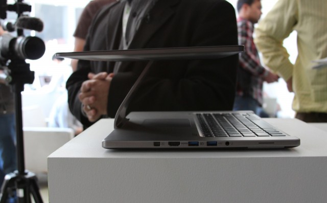 As stiff as the hinge is, it's also very flexible, and can bend into lots of other positions. When you fold the screen down over the keyboard and trackpad, it doesn't sit flush, but is angled slightly toward the user.