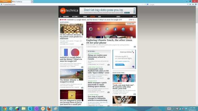 Mozilla Firefox's UI renders nicely, but the page content doesn't scale along with it.