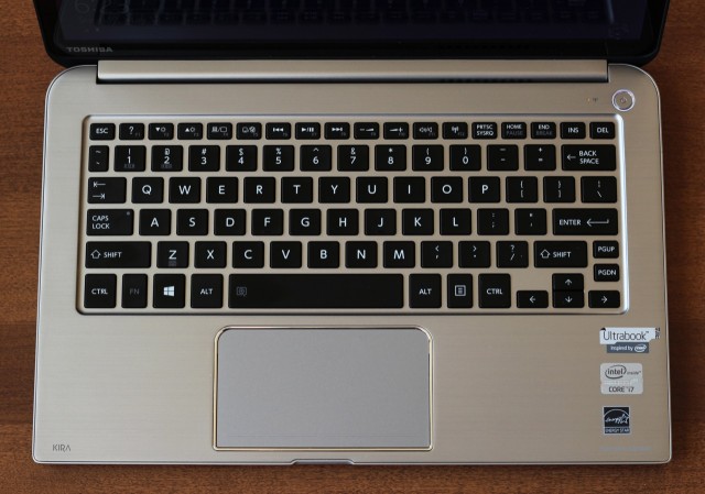 An all-around excellent keyboard and trackpad. Note that the trackpad is the same shape as the computer itself.