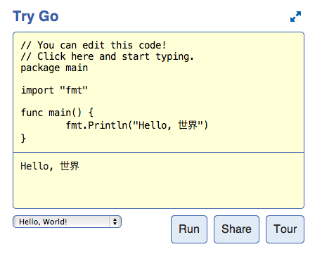 This is just a picture, but you can try Go within the browser at golang.org.