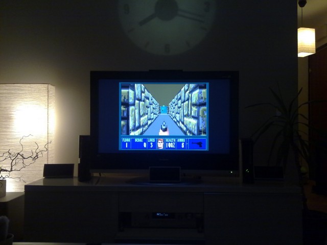 <em>Wolfenstein 3D</em>, as played on a modern television.