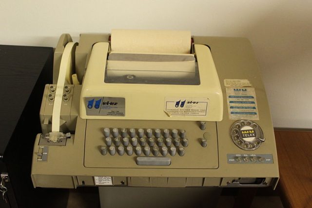 The Telex machine is kept so clean and it types to a waking world. Still.