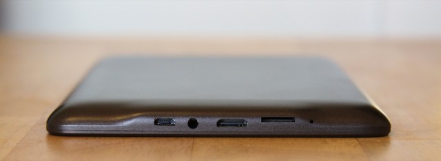 The microSD card slot and mini HDMI port are two things the Nexus doesn't have. The micro USB port and the headphone jack are up there too, as well as a hard-reset pinhole.