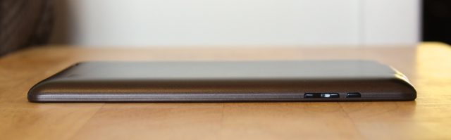 The tablet's power button and volume rocker are on the left side of the tablet, the opposite of the Nexus 7.