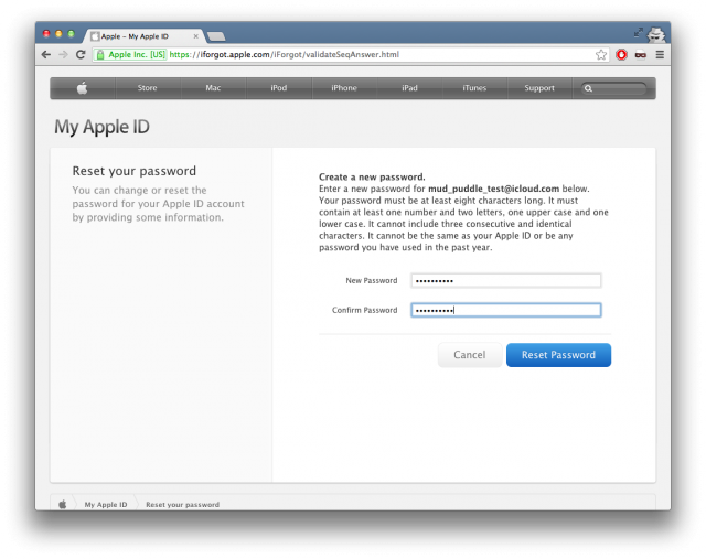 A screenshot taken earlier this week when independent researcher Ashkan Soltani changed his iCloud password.