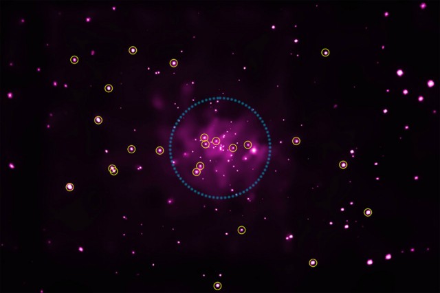 X-ray image of Andromed's core with black hole candidates circled