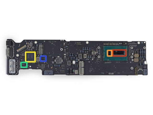 Note the CPU/GPU die (in red) and the chipset die (in orange) are on the same package, but that the dies remain separate.