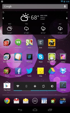 The Nexus 7 and Android 4.1 introduced a new Android tablet layout optimized for 7-inch screens. It sticks quite a bit closer to the established Android phone layout: nav buttons centered at the bottom, the app drawer in the dock, and notifications up top. It also fits two more rows' worth of icons, where the Sero 7 wastes space.