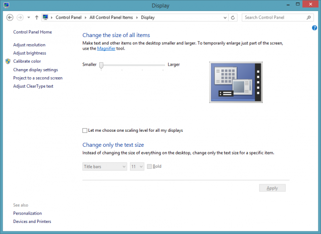 Windows 8.1 includes a new, more user-friendly slider for adjusting scaling settings.
