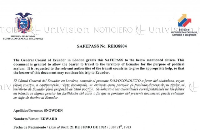 Ecuador: Snowden travel doc issued from London embassy “has no validity”