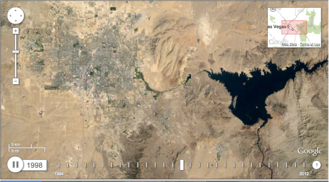 A frame of Timelapse's view of the growth of Las Vegas, Nevada.