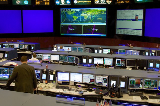 The International Space Station Flight Control Room, on the second floor of Building 30 at the Johnson Space Center.