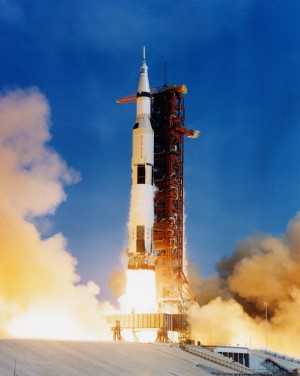 Apollo 11 and Saturn V number SA-506, moments after lift-off.