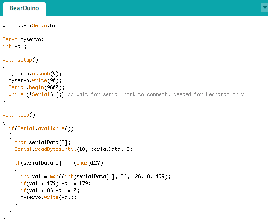 The whole of the Arduino code for driving the BearDuino.