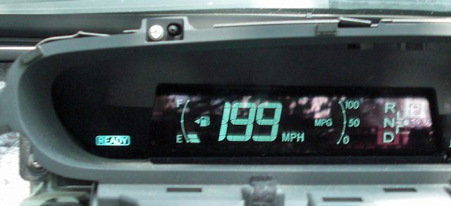 Unsafe at any speed: The speedometer of a 2010 Toyota Prius that has been hacked to report an incorrect reading.