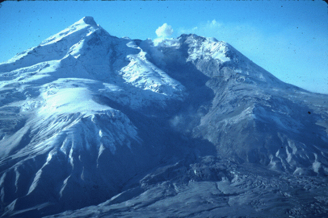 The Redoubt Volcano, after a 1990 eruption melted most of a glacier off its southern face.
