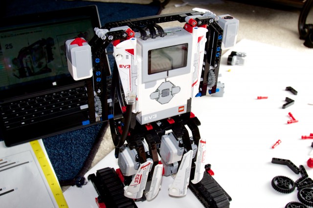 Building the Ev3rstorm robot using the instructions from inside the Mindstorms EV3 app.