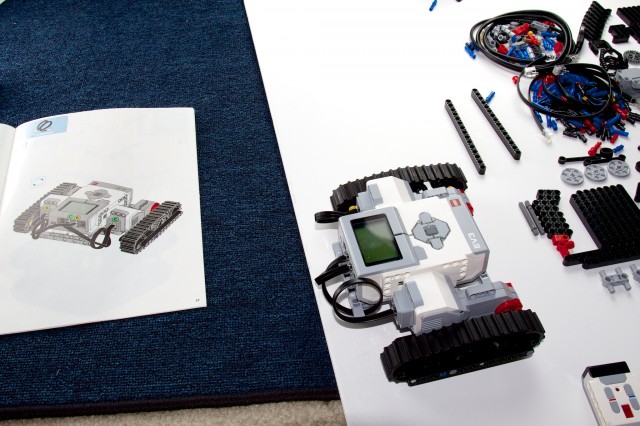 Working my way through the Track3r robot with the printed instructions.