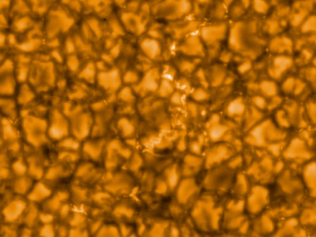 Granulation on the Sun's surface. The brighter spots are hot plasma rising from the solar interior, while the darker regions are where the cooler material is sinking back down. Researchers have found a correlation between granulation and the surface gravity of stars.