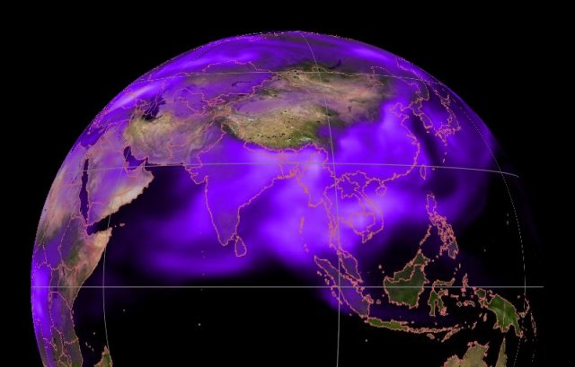 A map of the spread of black carbon aerosols.