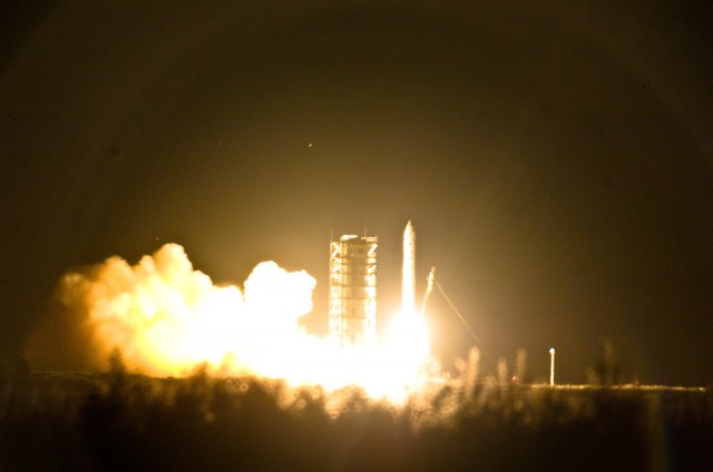 With the last support being pulled away, LADEE departs for the Moon.