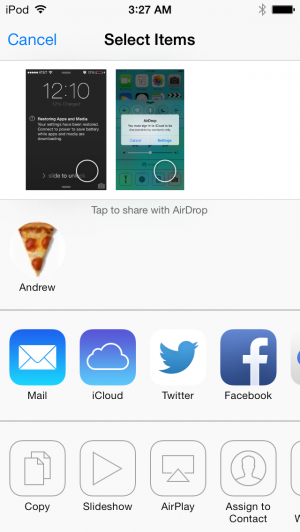 People you can AirDrop with show up in iOS 7's redesigned Share menu.