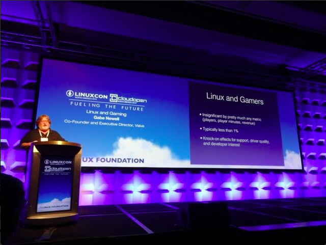 Gabe Newell speaking at LinuxCon in September.