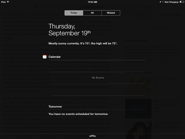 ...and the Notification Center on the iPad 2, filled with lovely shades of gray. Just gray. 