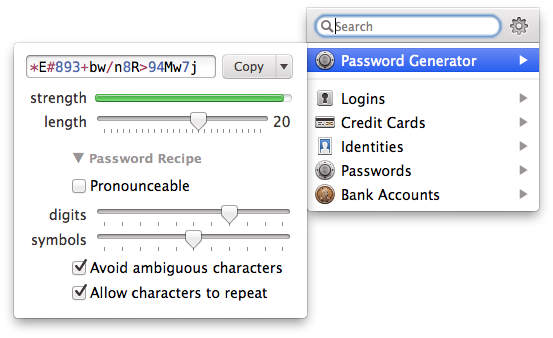 1Password Menubar tool.