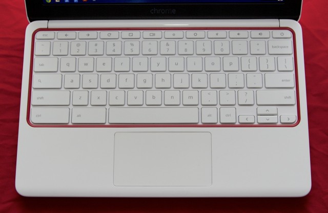 The “standard” Chromebook keyboard is slightly different from a Windows or Apple keyboard, losing the Command or Windows key in favor of wider left ctrl and alt keys and losing the numbers on the row of function keys. The Caps Lock key has also been supplanted by a Search key, but it can be mapped to Caps Lock in the Chrome OS settings.