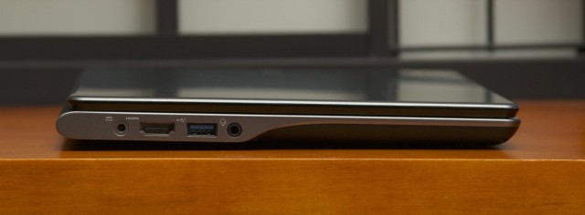 The C720 brings more ports to the table than the Chromebook 11. There's a (standard) power jack, full-size HDMI port, a USB 3.0 port, and a headphone jack on the left.