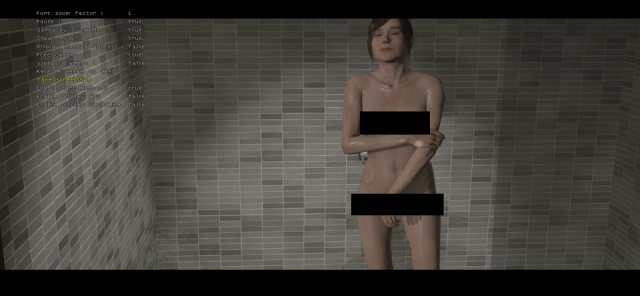 A censored version of one of the leaked images, which shows a pre-existing shower scene from a much more revealing angle.