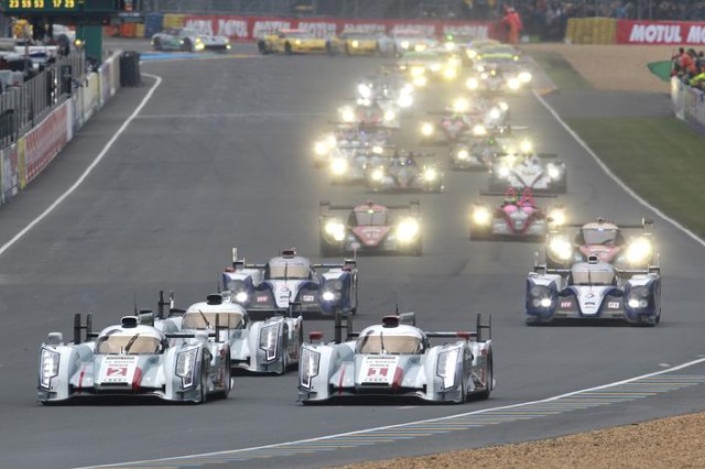 Audi and Toyota at the start of the 24 Hours of Le Mans in 2013.
