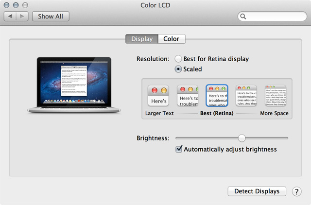 OS X has more scaling options than iOS, but it's all enabled by the standard assets and the "2x" Retina assets.