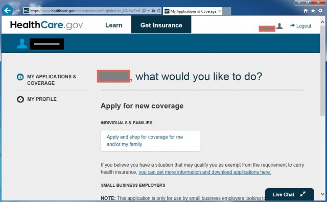 Healthcare.gov's profile page, where you provide your personal data, may not save changes you make...