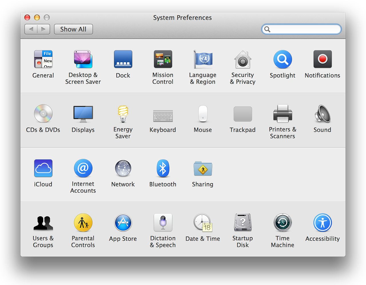 System Preferences: now with (slightly) larger icons.