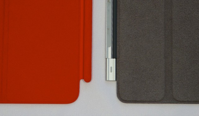 The new cover (left) adopts the same hinge as the iPad mini version. The old hinge (right) would wiggle around independently of the cover, making it a little more irritating to remove and replace quickly.