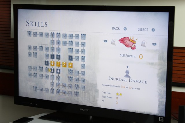 Skill points are put into a grid. Powering up new squares on the grid dictates the skills that are available to you.