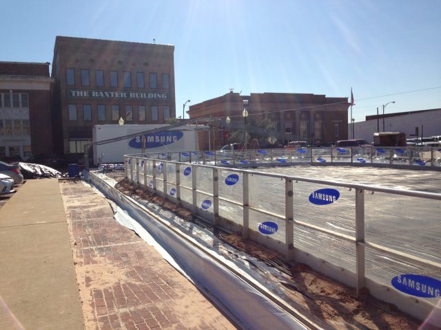 Winter ice-skating in Marshall is very much sponsored by Samsung. Behind the rink, the federal courthouse.