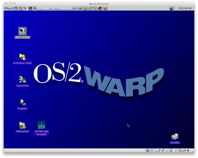 The final major IBM release of OS/2, Warp version 4.0, as seen running in an emulator.