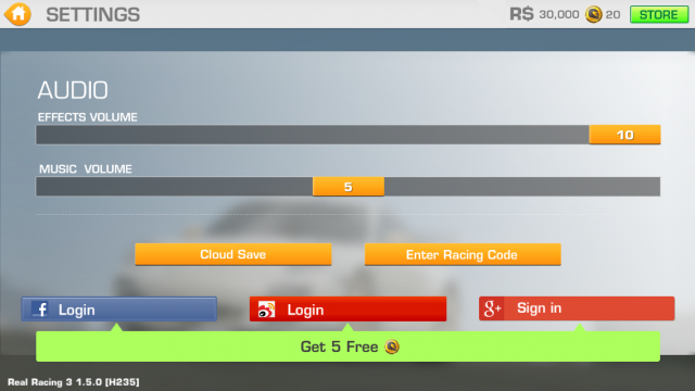 Google+ Sign-in on EA's <em>Real Racing 3</em> enables Cloud Save over Google's servers—even on iOS. 