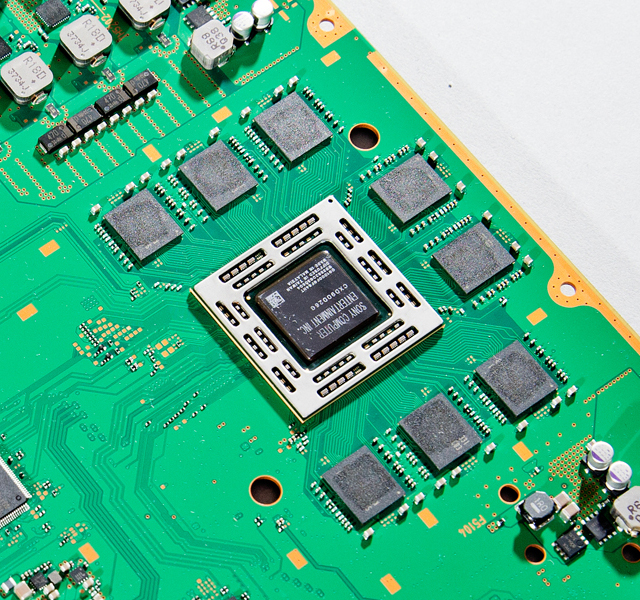 The eight chips surrounding the PS4's main APU each provide 512MB of GDDR5 RAM. Another eight chips on the other side of the board bring the total to 8GB.